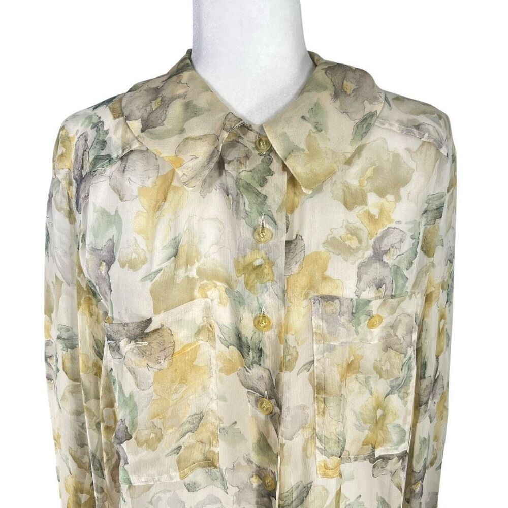 Jean-Louis Scherrer Women's Multicolor Floral Button Silk Blouse XLarge Vintage - Picture 2 of 12